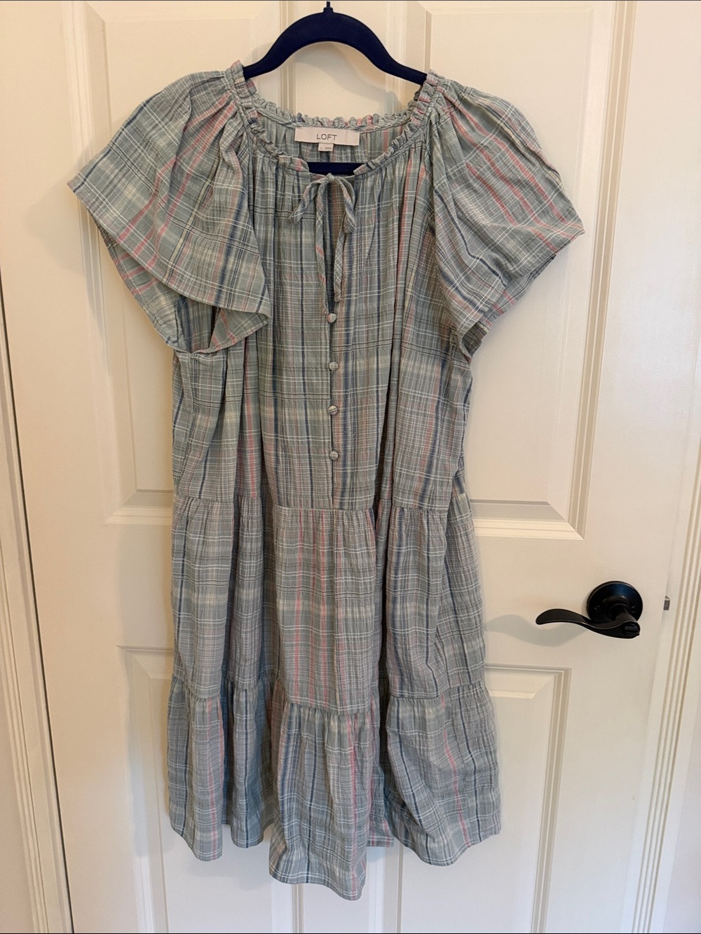 LOFT Pastel Plaid Ruffle-Trim Dress in Mint, Pink, Blue